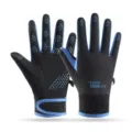 Winter warm touch screen sports gloves for outdoor cycling, fleece lined anti-slip thermal gear. - One Size / Black Blue