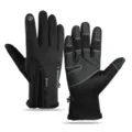 Winter cycling thermal gloves for outdoor sports touchscreen anti-slip zipper warm gloves. - Furry Cuff Zipper SP Black