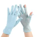 Light blue ice silk sun protection gloves, summer outdoor UV blocking fingerless design for driving. - One Size / Elastic Sun Protection Sea Blue