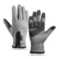 Winter thermal cycling gloves, full finger touch screen, anti-slip sports gloves - Furry Cuff Zipper SP Gray