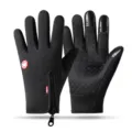 Black winter cycling gloves full finger touch screen thermal outdoor sports warm gloves for men women - Zipper Style C Black