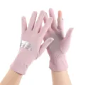 Pink ice silk sun protection gloves, fingerless UV blocking driving outdoor gloves for women. - One Size / Round Logo Rouge Pink