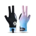 Gants de billard professionnels à 3 doigts respirants soie glacée antidérapants main - Demi-Doigt Unique Femme Couleur Bleu