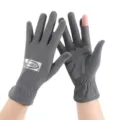 Summer sun protection ice silk gloves outdoor driving UV proof exposed finger gloves grey - One Size / Round Logo Mocha Gray
