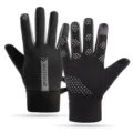 Black thermal winter cycling gloves with touchscreen fingers, anti-slip silicone and fleece lining. - One Size / Black