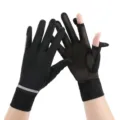 Black ice silk sun protection gloves with mesh and exposed fingers for summer outdoor driving. - One Size / Black with Reflective Strip