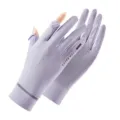 Summer sun protection ice silk fingerless gloves, breathable mesh UV proof for outdoor cycling. - M / Reflective Stripe Purple