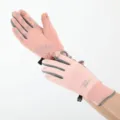 Pink and grey winter thermal gloves featuring touchscreen fingertips and anti-slip silicone grip. - One Size / Pink
