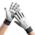 Windproof outdoor touchscreen gloves with sport print, anti-slip silicone grip for cycling. - One Size / Off-White