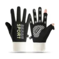 Unisex winter thermal touch screen gloves with anti-slip checkerboard palm design. - One Size / Black
