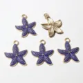 Close up of blue enamel starfish alloy charm pendant, featuring detailed back texture and smooth finish. - D6-17