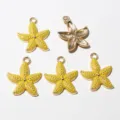 Close-up detail of yellow enamel starfish alloy DIY jewelry pendant charm hanging loop piece - D6-20