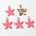 Pink enamel starfish alloy pendant detail shot, exquisite DIY jewelry making component. - D6-24