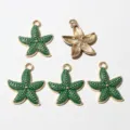 Green enameled starfish alloy pendant DIY jewelry making charms, stylish accessories for crafts. - D6-19