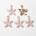 Gold alloy starfish charms with pink enamel DIY jewelry pendant 23x19mm craft items - D6-22