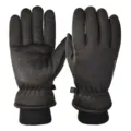 Detail shot of black winter ski gloves, featuring anti-slip palm grip and thermal fleece lining. - One Size / Black