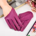 Women purple PU leather short gloves for stage performance party costume stylish accessory - Rose Red