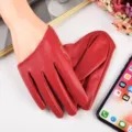 Women red PU leather full finger gloves for stage performance nightclub fashion party wear. - Red