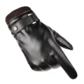Gants en cuir PU chauds d'hiver pour hommes, gants de moto thermiques à doigts - Style Doigts Complets / Noir