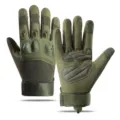 Green tactical gloves with hard knuckle protection, anti-slip full finger design for outdoor riding. - Double Shell Full Finger Green