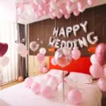 Romantic wedding balloon decoration set for bridal room party setup with pink and white balloons. - Pink Wedding Room
