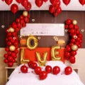 Wedding balloon arch decoration kit with red and gold balloons for romantic party setup. - Red Deluxe Edition