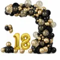 Kit d'arche de ballon 18 ans anniversaire noir et or avec chiffre 18 et bannière. - Ensemble Noir et Or 18 Ans