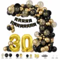Kit d'arche de ballon 30e anniversaire noir et or avec ballon chiffre 30 et bannière pour fête - Ensemble Noir et Or 30 Ans