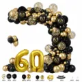 Black gold 60th birthday balloon arch kit with number 60 foil balloons and happy birthday banner. - Black Gold 60th Birthday Set