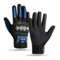 Black and blue tactical motorcycle gloves with hard knuckle protection and anti-slip palm design. - One Size / Full-Finger Steel Shell / Blue