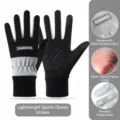 Winter warme fiets handschoenen touchscreen winddicht thermisch fleece antislip sport handschoen - Eén maat / CH Lang Etiket Zwart