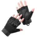 Black half-finger tactical gloves with hard knuckle protection for outdoor sports. - XL / Black