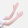 Nouvelles manchons de protection solaire en soie glacée avec paume creuse et poignets ajustables. - Rose