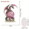 Detailed view of the 2D acrylic dragon ornament with clear dimension measurements and base. - 20cm / Pink Purple