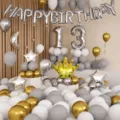 Kit de décoration de ballon d'anniversaire avec lettres en aluminium numéro 13 couronne ballons. - Ensemble de Luxe Gris Argent Or