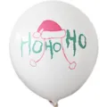White latex balloon with Christmas hat and HOHOHO text, perfect for holiday party decoration. - Christmas Style F