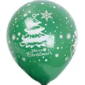 Green Christmas latex balloon with tree and snowflake print for holiday party decoration. - Christmas Style H
