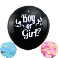 36-inch black gender reveal balloon with Boy or Girl print and confetti for baby party. - Gender Reveal E / Black