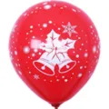 Red Christmas latex balloon with cute white bell and snowflake prints for party decor. - Christmas Style J
