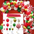 Kit arche de ballons de Noel avec latex rouge vert or et ballons aluminium pour la fete - Ensemble de Noël 01