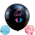 36 inch black gender reveal balloon with pink and blue confetti for baby party decoration. - Gender Reveal G / Black