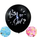 36 inch black gender reveal balloon with blue and pink confetti for baby shower party decor. - Gender Reveal J / Black