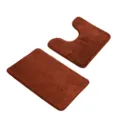 Soft brown bathroom mat set with absorbent fleece, non-slip 2-piece design for toilet and floor. - 60x100cm+60x50cm / Brown