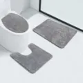 Grey 3-Piece Bathroom Mat Set Plush Toilet Lid Cover U-Shaped Floor Rug Non-Slip - 40x60cm Rectangular / Gray