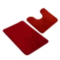 Red bath mat set 2-piece, absorbent non-slip rectangular and U-shaped rugs for bathroom. - 60x100cm+60x50cm / Burgundy