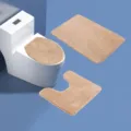 Khaki plush bathroom mat 3-piece set for toilet and floor, soft absorbent anti-slip design. - 40x60cm Rectangular / Beige
