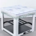 Waterproof square table cover with fresh feather marble pattern and elegant lace edge. - Glossy Leather Blue Feather