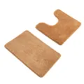 Ensemble de tapis de bain marron absorbant avec dos antidérapant, tapis de toilette pelucheux. - Champagne