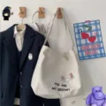 Large capacity canvas tote bag casual shoulder crossbody bag with letter print for women. - Small Letter 3 Badges Style / White