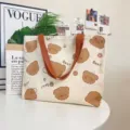 Large canvas tote bag for women, cute bear pattern casual shoulder shopping bag for daily use. - Bubble Bear Style